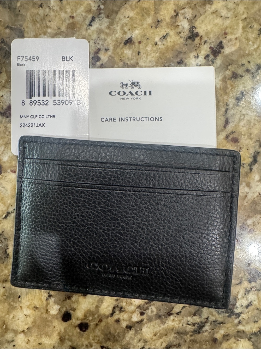 Coach Black Pebbled Leather Slim Card Case